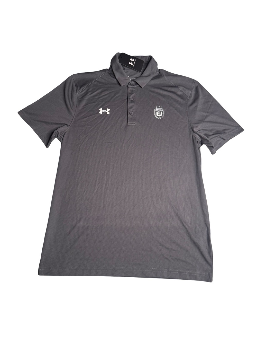 Under Armour Men's Charcoal Performance Polo with Unrivaled Basketball Logos